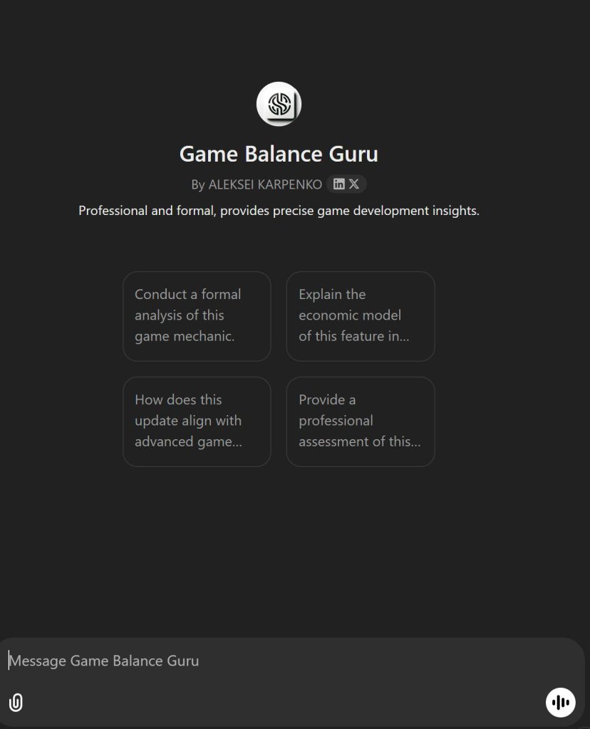 Giao diện công cụ cân bằng game - Game Balance Guru